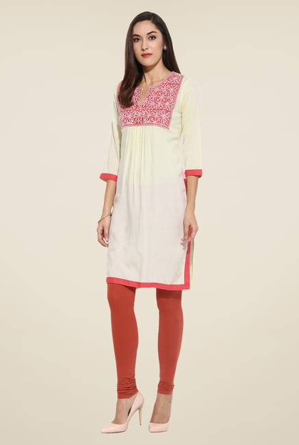 Mytri Beige Embroidered Kurti Mytri Beige Embroidered Kurti