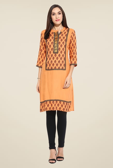 Mytri Orange Printed Kurti Mytri Orange Printed Kurti