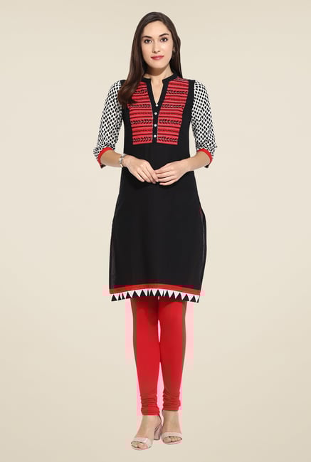Mytri Black & Red Embroidered Kurti Mytri Black & Red Embroidered Kurti