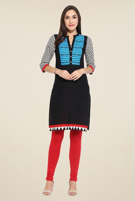 Mytri Black & Blue Embroidered Kurti Mytri Black & Blue Embroidered Kurti