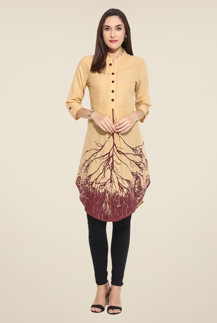 Mytri Beige Printed Kurti Mytri Beige Printed Kurti
