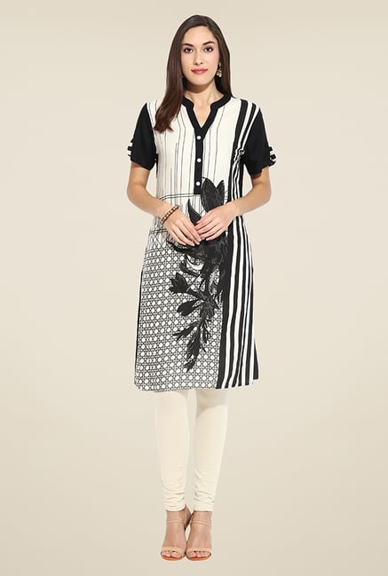 Mytri Beige & Black Printed Kurti Mytri Beige & Black Printed Kurti