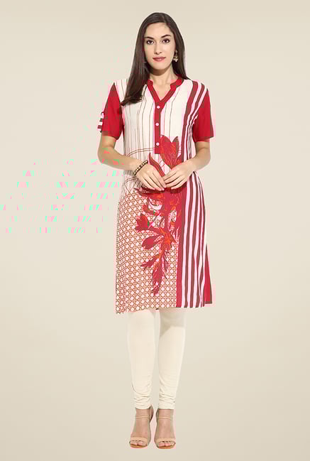 Mytri Beige & Red Printed Kurti Mytri Beige & Red Printed Kurti