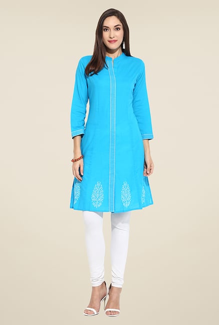 Mytri Blue Embroidered Kurti Mytri Blue Embroidered Kurti