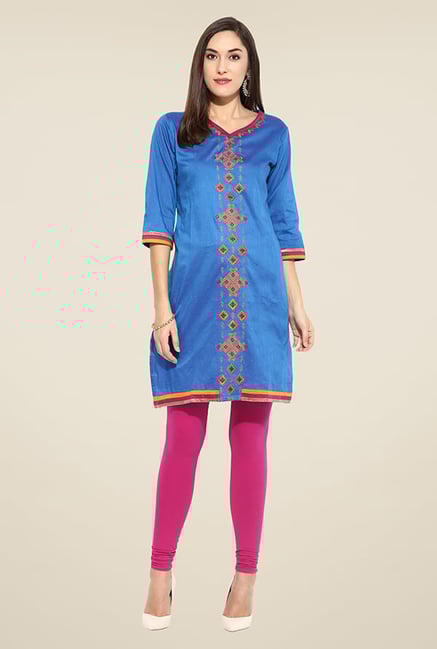 Mytri Blue Embroidered Kurti Mytri Blue Embroidered Kurti