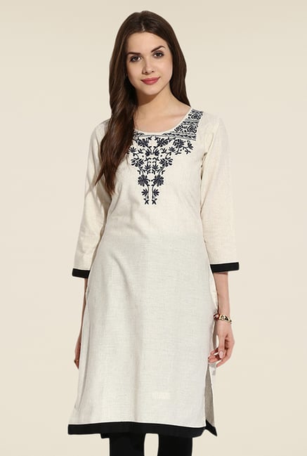 Mytri Cream Embroidered Kurti Mytri Cream Embroidered Kurti