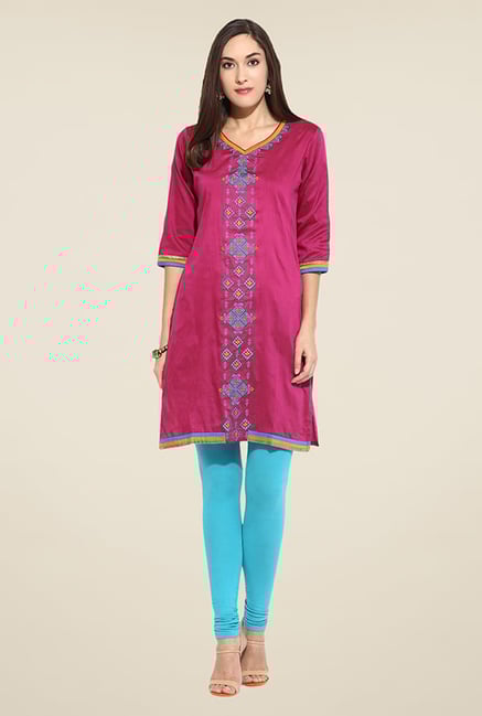 Mytri Magenta Embroidered Kurti Mytri Magenta Embroidered Kurti
