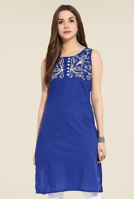 Mytri Blue Embroidered Kurti Mytri Blue Embroidered Kurti