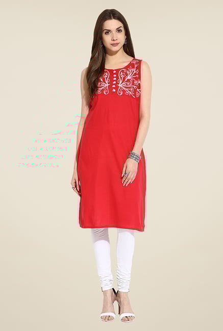 Mytri Red Embroidered Kurti Mytri Red Embroidered Kurti