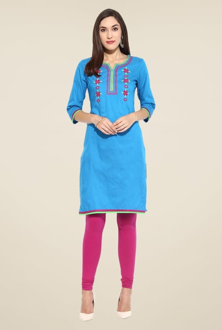 Mytri Blue Embroidered Kurti Mytri Blue Embroidered Kurti
