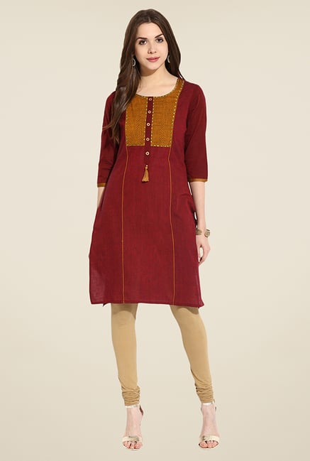 Mytri Maroon Solid Kurti Mytri Maroon Solid Kurti