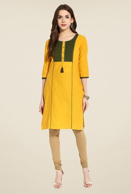 Mytri Yellow Solid Kurti Mytri Yellow Solid Kurti