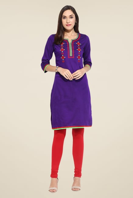 Mytri Purple Embroidered Kurti Mytri Purple Embroidered Kurti