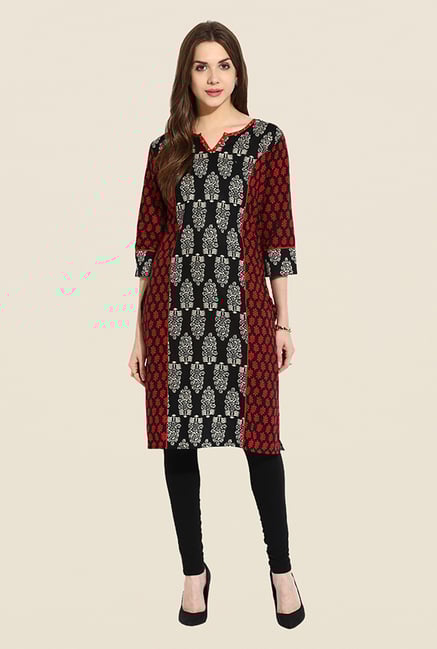 Mytri Black & Maroon Printed Kurti Mytri Black & Maroon Printed Kurti