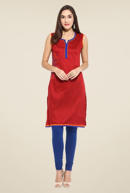 Mytri Maroon Embroidered Kurti Mytri Maroon Embroidered Kurti