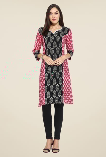 Mytri Black & Pink Printed Kurti Mytri Black & Pink Printed Kurti