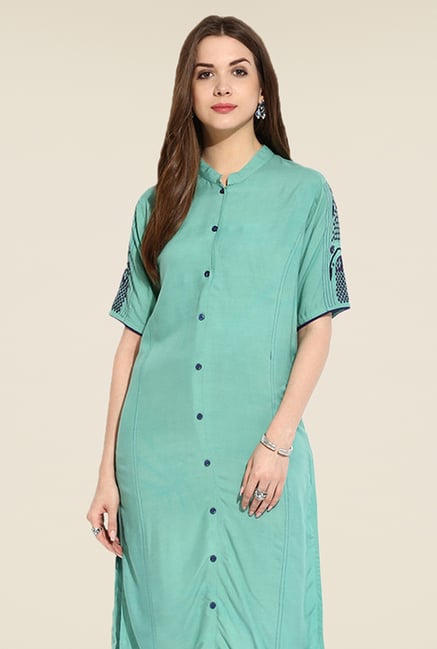 Mytri Turquoise Solid Kurta Mytri Turquoise Solid Kurta