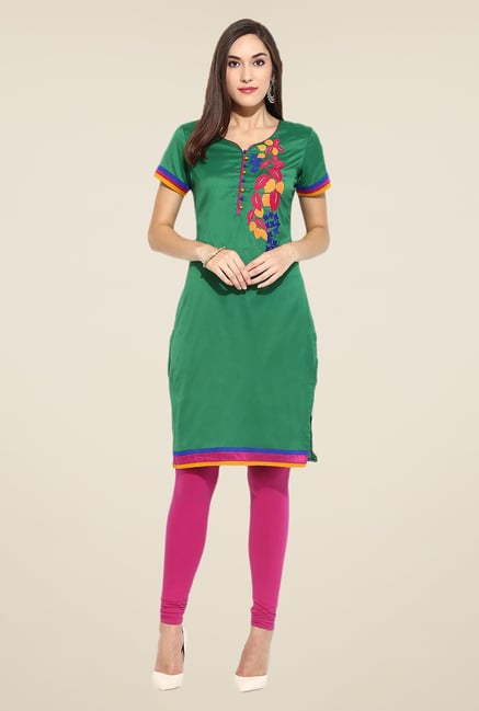 Mytri Green Embroidered Kurti Mytri Green Embroidered Kurti