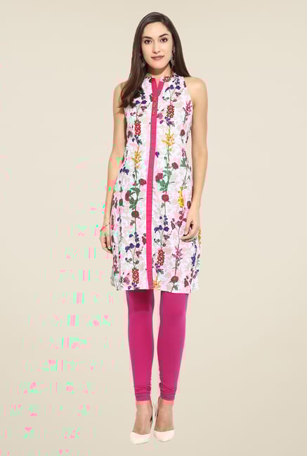 Mytri White & Pink Floral Print Kurti Mytri White & Pink Floral Print Kurti