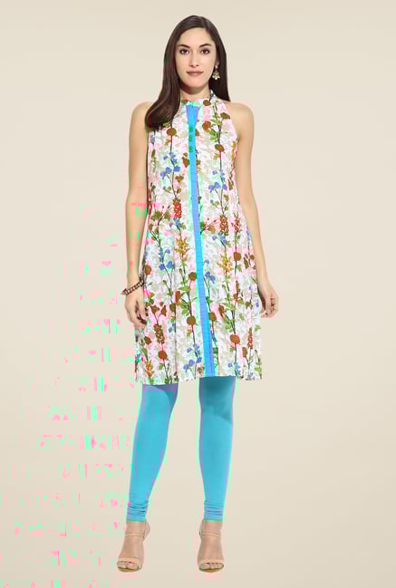 Mytri White & Blue Floral Print Kurti Mytri White & Blue Floral Print Kurti