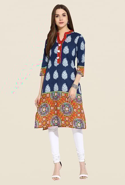 Mytri Navy Printed Kurti Mytri Navy Printed Kurti