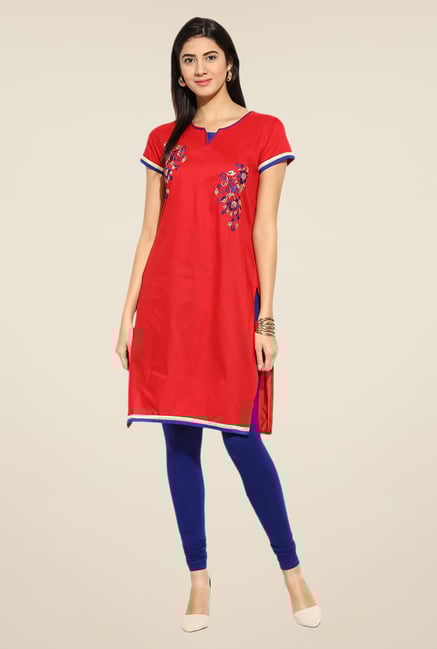 Mytri Red Embroidered Kurti Mytri Red Embroidered Kurti