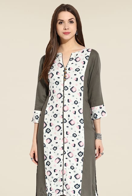 Mytri Grey Printed Kurti Mytri Grey Printed Kurti