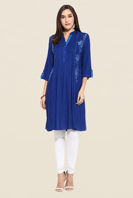 Mytri Blue Embroidered Kurti Mytri Blue Embroidered Kurti