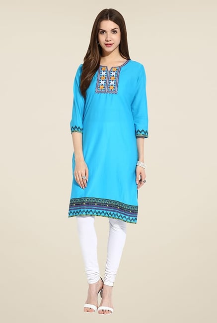 Mytri Blue Embroidered Kurti Mytri Blue Embroidered Kurti