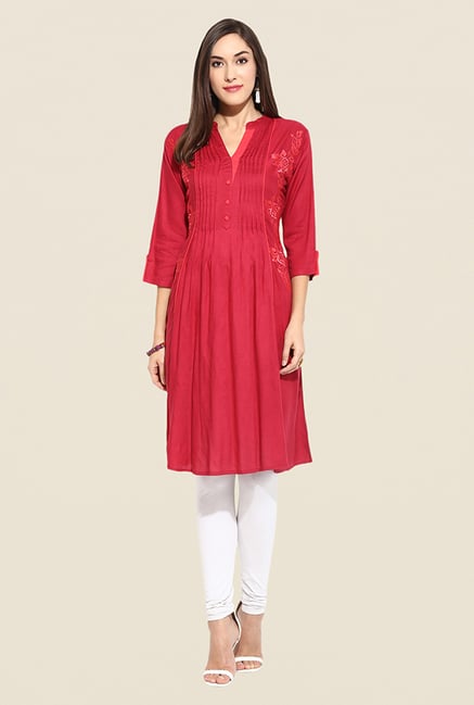 Mytri Red Embroidered Kurti Mytri Red Embroidered Kurti