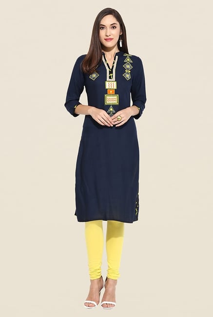 Mytri Navy Embroidered Kurta Mytri Navy Embroidered Kurta