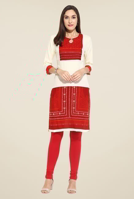 Mytri Cream Printed Kurti Mytri Cream Printed Kurti