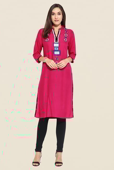 Mytri Pink Embroidered Kurta Mytri Pink Embroidered Kurta