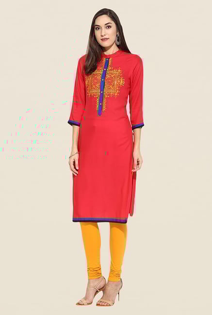 Mytri Coral Embroidered Kurta Mytri Coral Embroidered Kurta