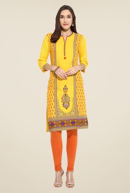 Mytri Yellow Printed Kurti Mytri Yellow Printed Kurti