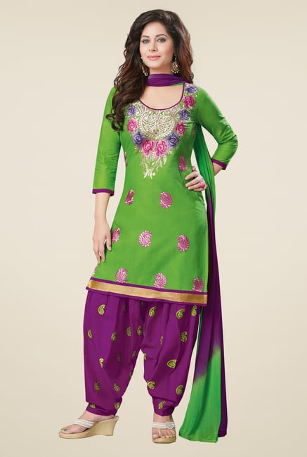 Salwar Studio Green & Purple Dress Material with Dupatta Salwar Studio Green & Purple Dress Material with Dupatta