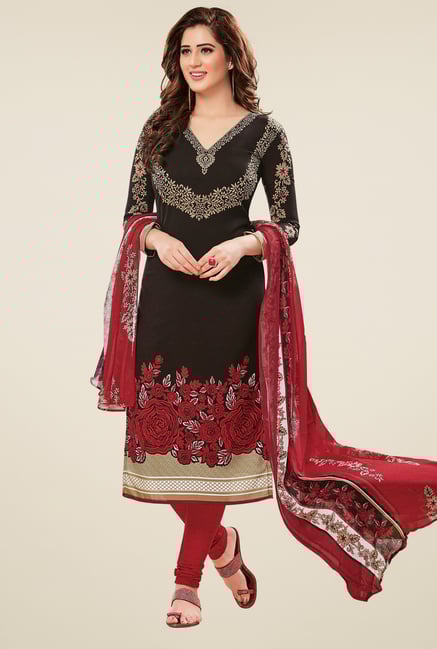 Salwar Studio Black & Maroon Dress Material with Dupatta Salwar Studio Black & Maroon Dress Material with Dupatta