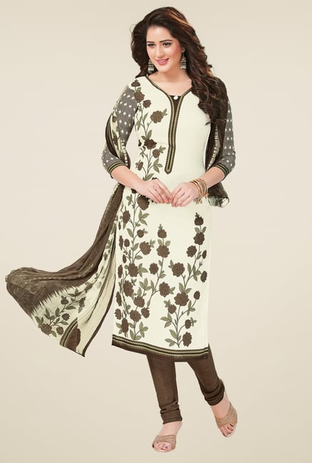 Salwar Studio Cream & Brown Dress Material with Dupatta Salwar Studio Cream & Brown Dress Material with Dupatta