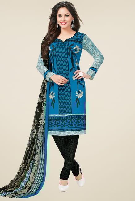 Salwar Studio Blue & Black Dress Material with Dupatta Salwar Studio Blue & Black Dress Material with Dupatta