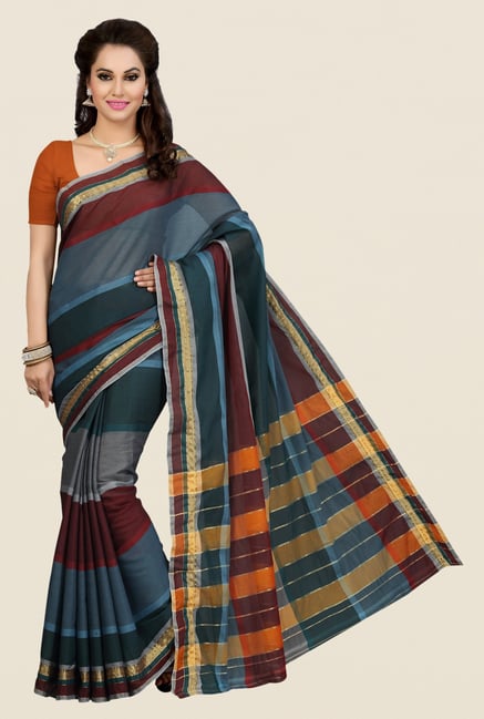 Ishin Multicolor Striped Mercerised Silk Saree Ishin Multicolor Striped Mercerised Silk Saree