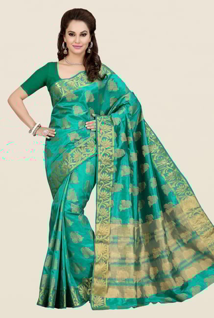 Ishin Green Printed Poly Silk Saree Ishin Green Printed Poly Silk Saree