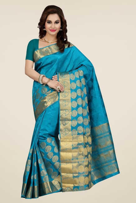 Ishin Blue Printed Poly Silk Saree Ishin Blue Printed Poly Silk Saree
