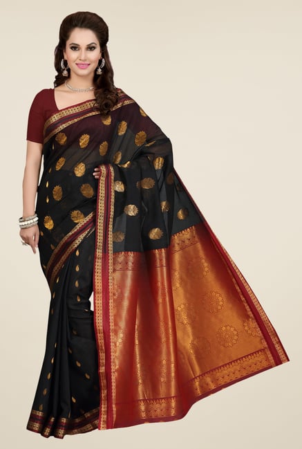 Ishin Black Printed Poly Cotton Saree Ishin Black Printed Poly Cotton Saree