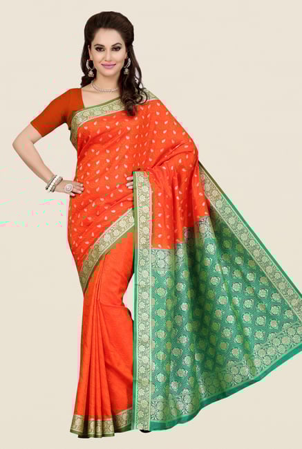 Ishin Orange Printed Poly Silk Saree Ishin Orange Printed Poly Silk Saree