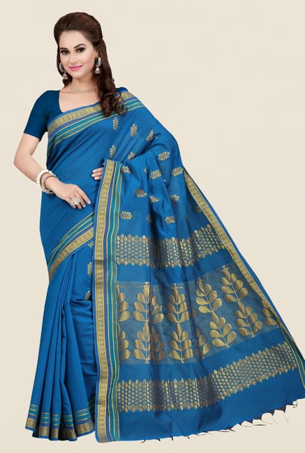 Ishin Blue Printed Poly Silk Saree Ishin Blue Printed Poly Silk Saree