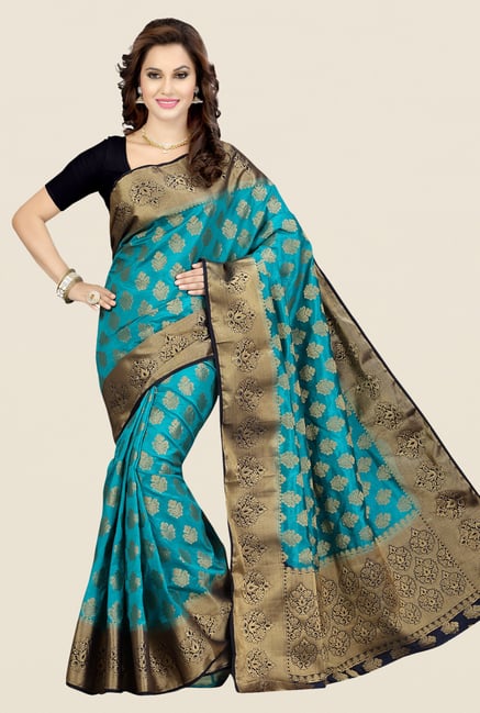 Ishin Teal Printed Poly Silk Saree Ishin Teal Printed Poly Silk Saree