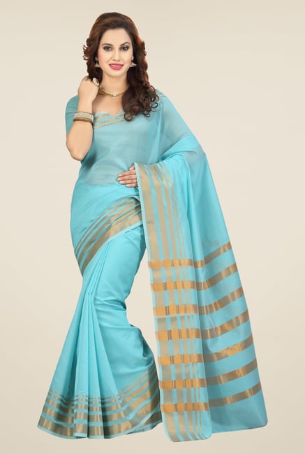 Ishin Blue Solid Kora Plain Saree Ishin Blue Solid Kora Plain Saree