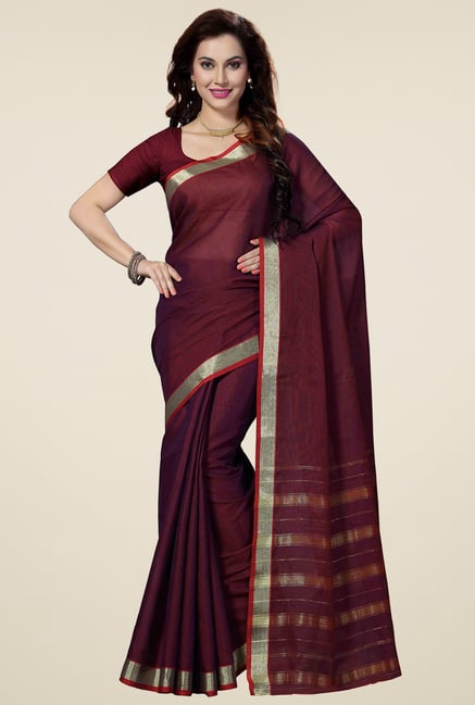 Ishin Brown Woven Zari Border Saree Ishin Brown Woven Zari Border Saree