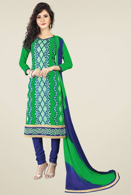 Ishin Green & Blue Printed Dress Material Ishin Green & Blue Printed Dress Material