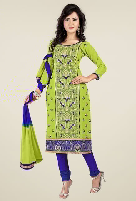Ishin Green & Blue Printed Dress Material Ishin Green & Blue Printed Dress Material